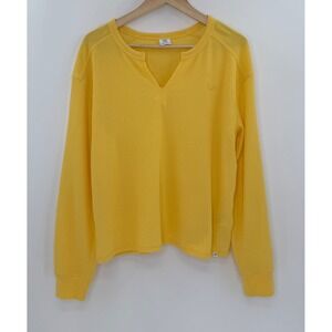 Hurley Women's Long Sleeve Waffle Knit Top V-Neck Relaxed Fit‎ Yellow Size L